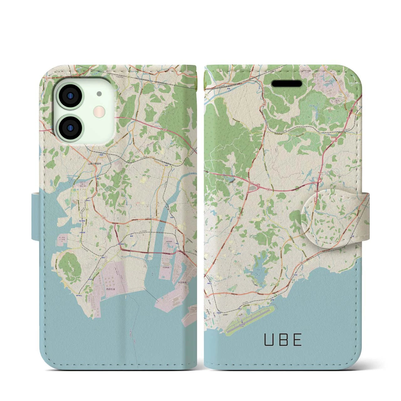 【宇部(山口県)】地図柄iPhoneケース(手帳タイプ)ナチュラル・iPhone 12 mini 用