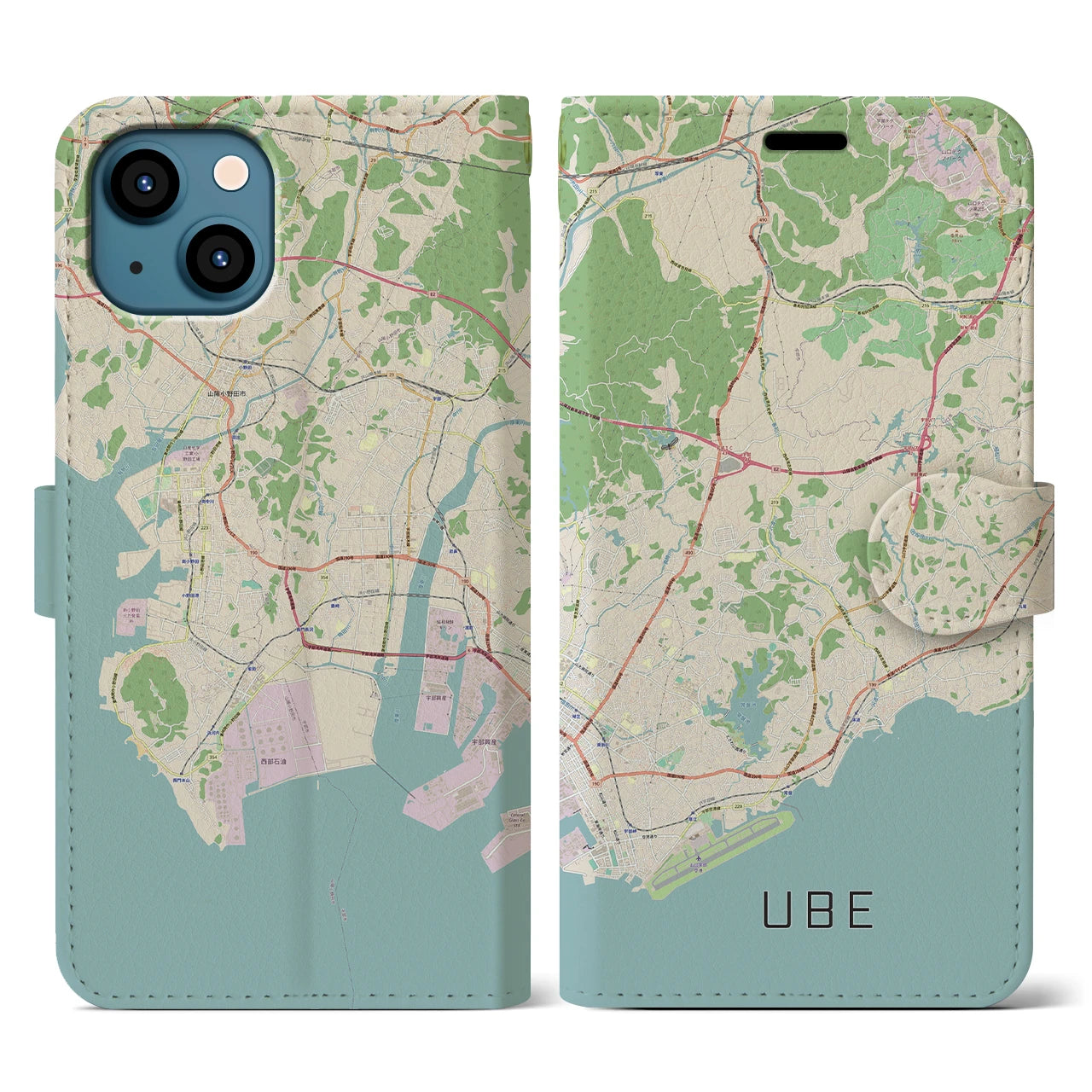 【宇部(山口県)】地図柄iPhoneケース(手帳タイプ)ナチュラル・iPhone 13 Pro 用