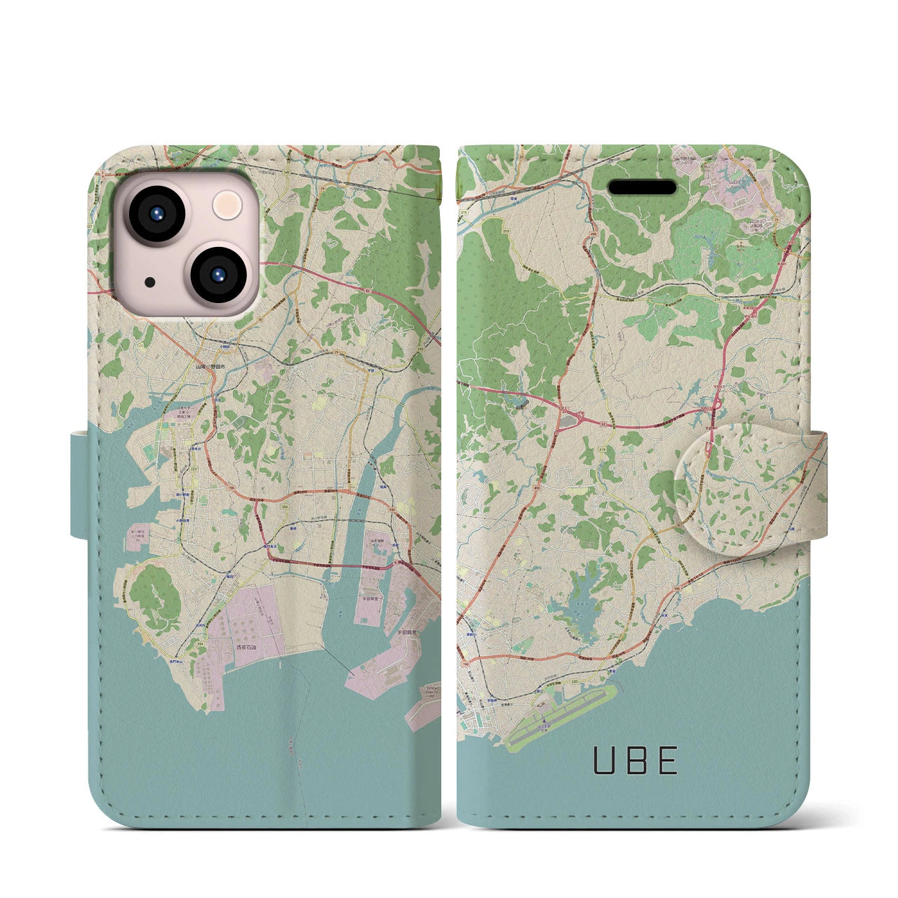 【宇部(山口県)】地図柄iPhoneケース(手帳タイプ)ナチュラル・iPhone 13 mini 用