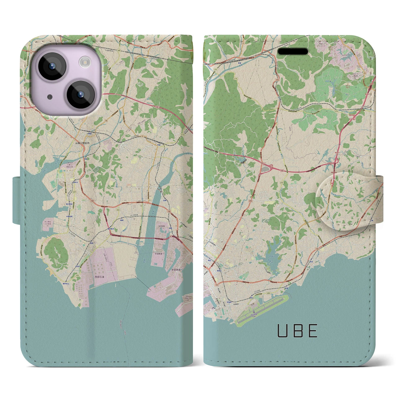 【宇部(山口県)】地図柄iPhoneケース(手帳タイプ)ナチュラル・iPhone 14 用