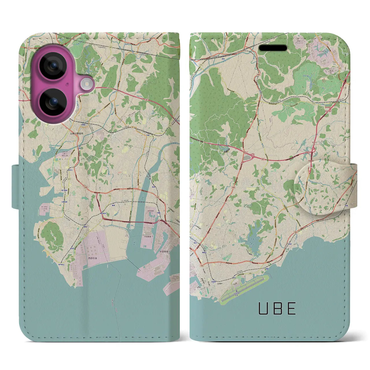 【宇部(山口県)】地図柄iPhoneケース(手帳タイプ)ナチュラル・iPhone 16 Pro 用