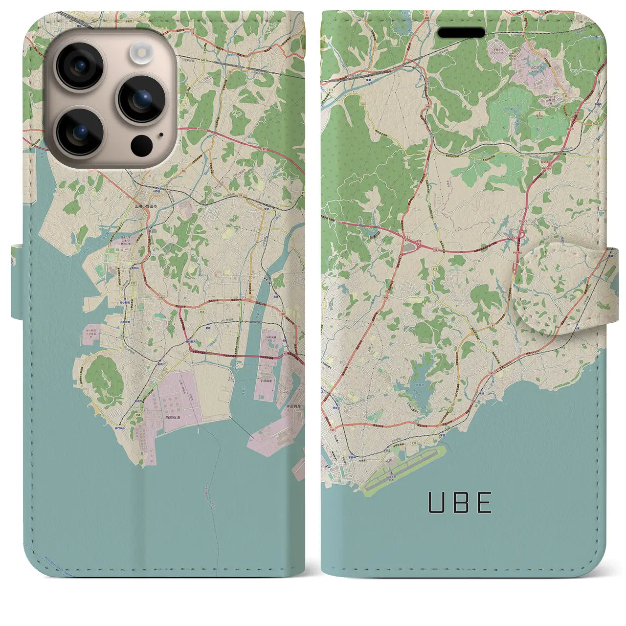 【宇部(山口県)】地図柄iPhoneケース(手帳タイプ)ナチュラル・iPhone 16 Plus 用