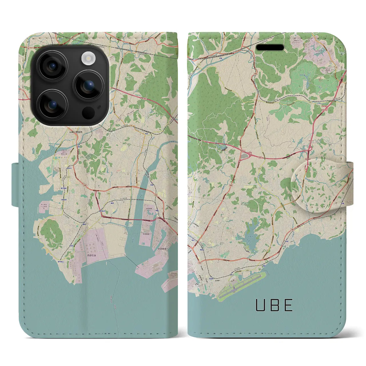 【宇部(山口県)】地図柄iPhoneケース(手帳タイプ)ナチュラル・iPhone 16 用