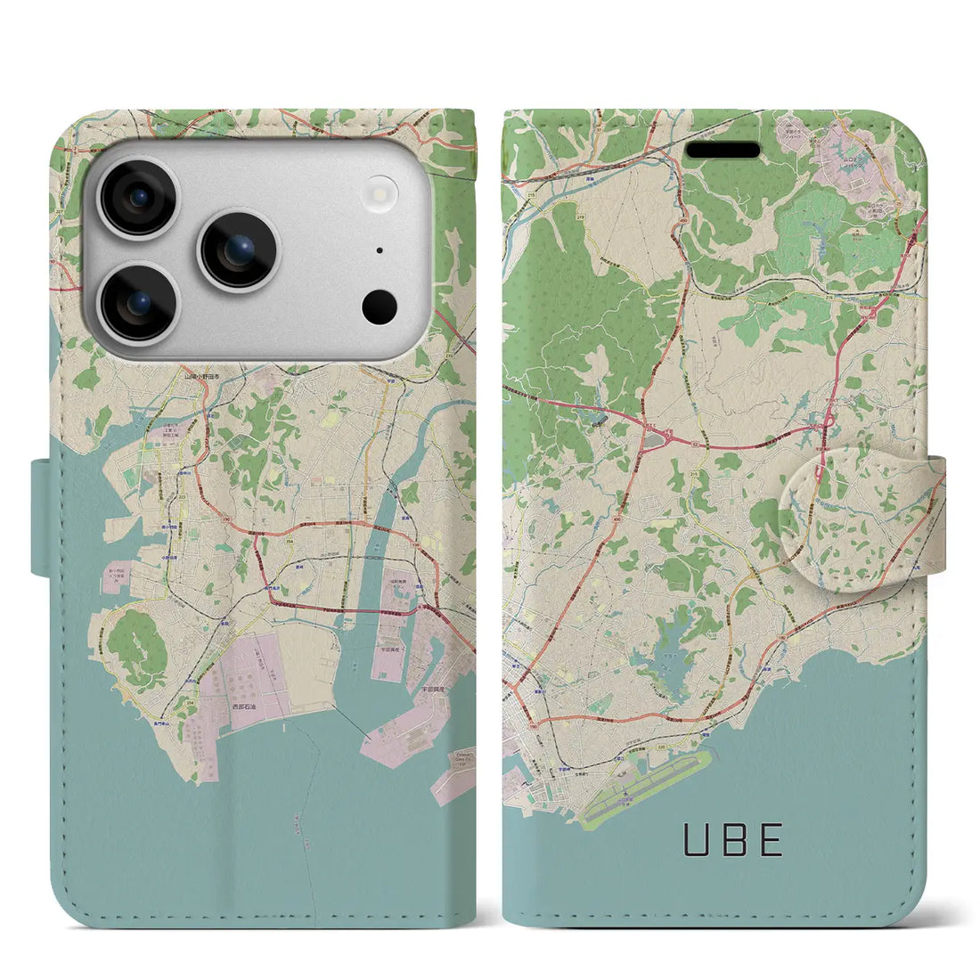 【宇部(山口県)】地図柄iPhoneケース(手帳タイプ)ナチュラル・iPhone 17 Pro Max 用