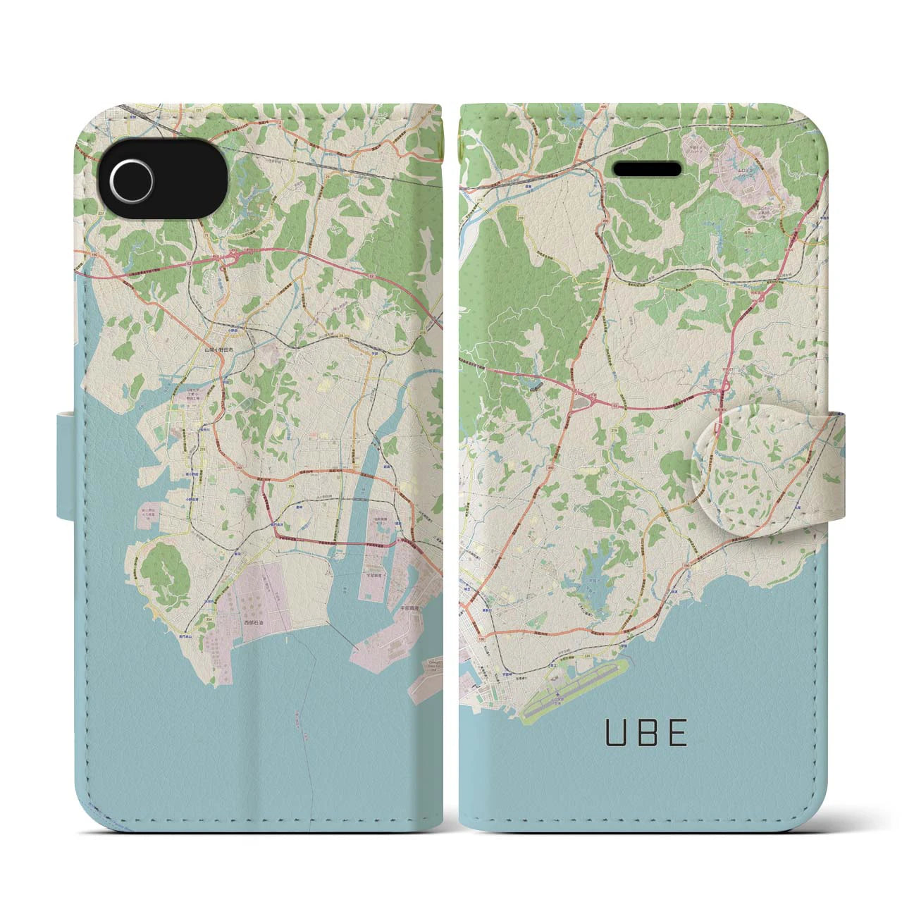 【宇部(山口県)】地図柄iPhoneケース(手帳タイプ)ナチュラル・iPhone SE(第3 / 第2世代) / 8 / 7 / 6s / 6 用