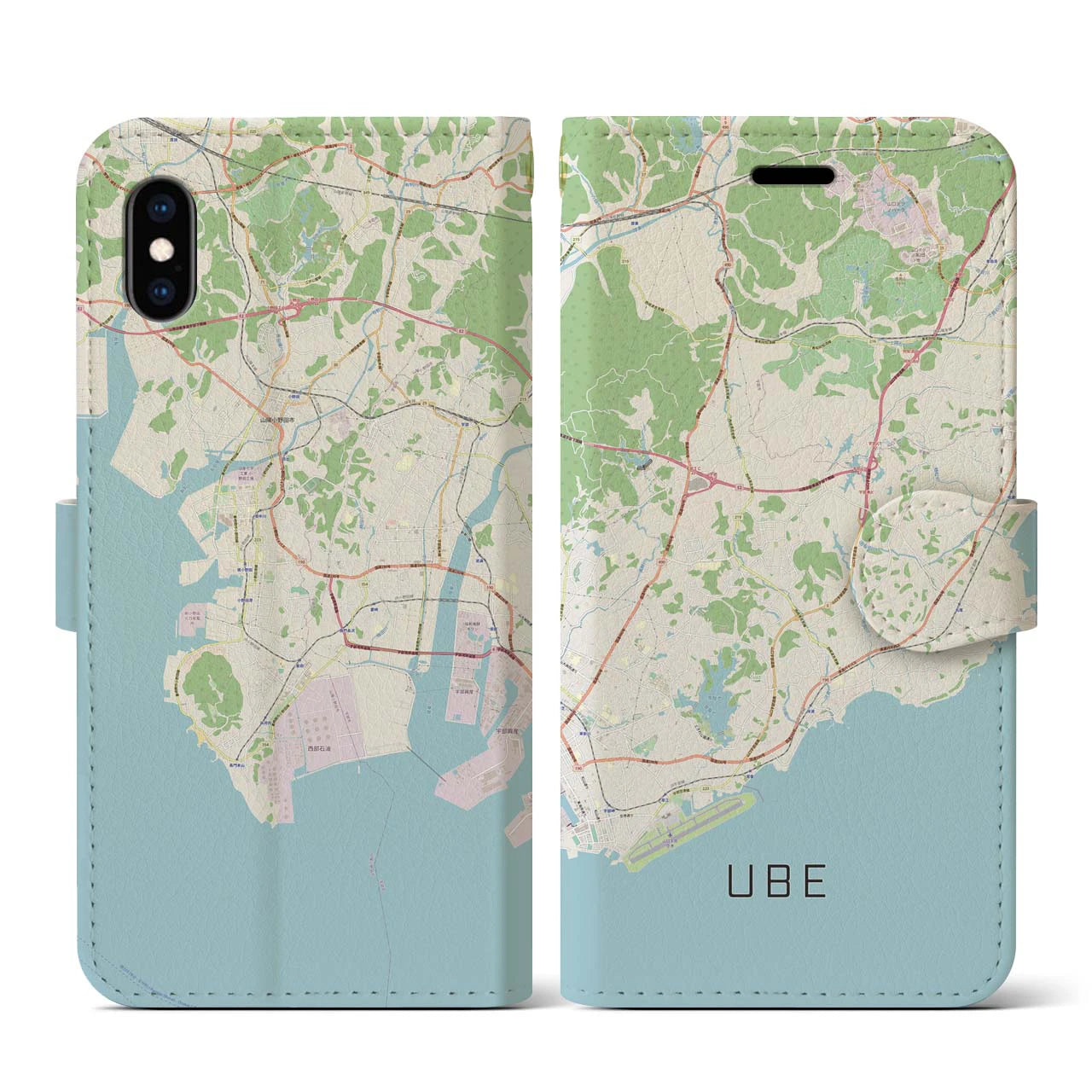 【宇部(山口県)】地図柄iPhoneケース(手帳タイプ)ナチュラル・iPhone XS / X 用