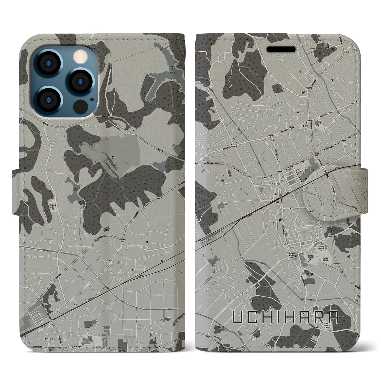 【内原(茨城県)】地図柄iPhoneケース(手帳タイプ)