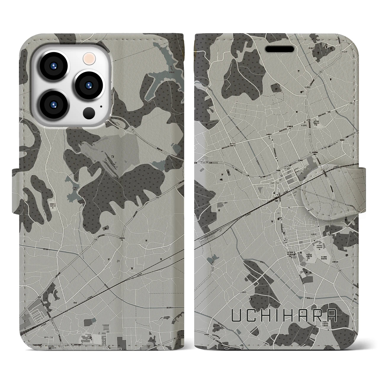 【内原(茨城県)】地図柄iPhoneケース(手帳タイプ)