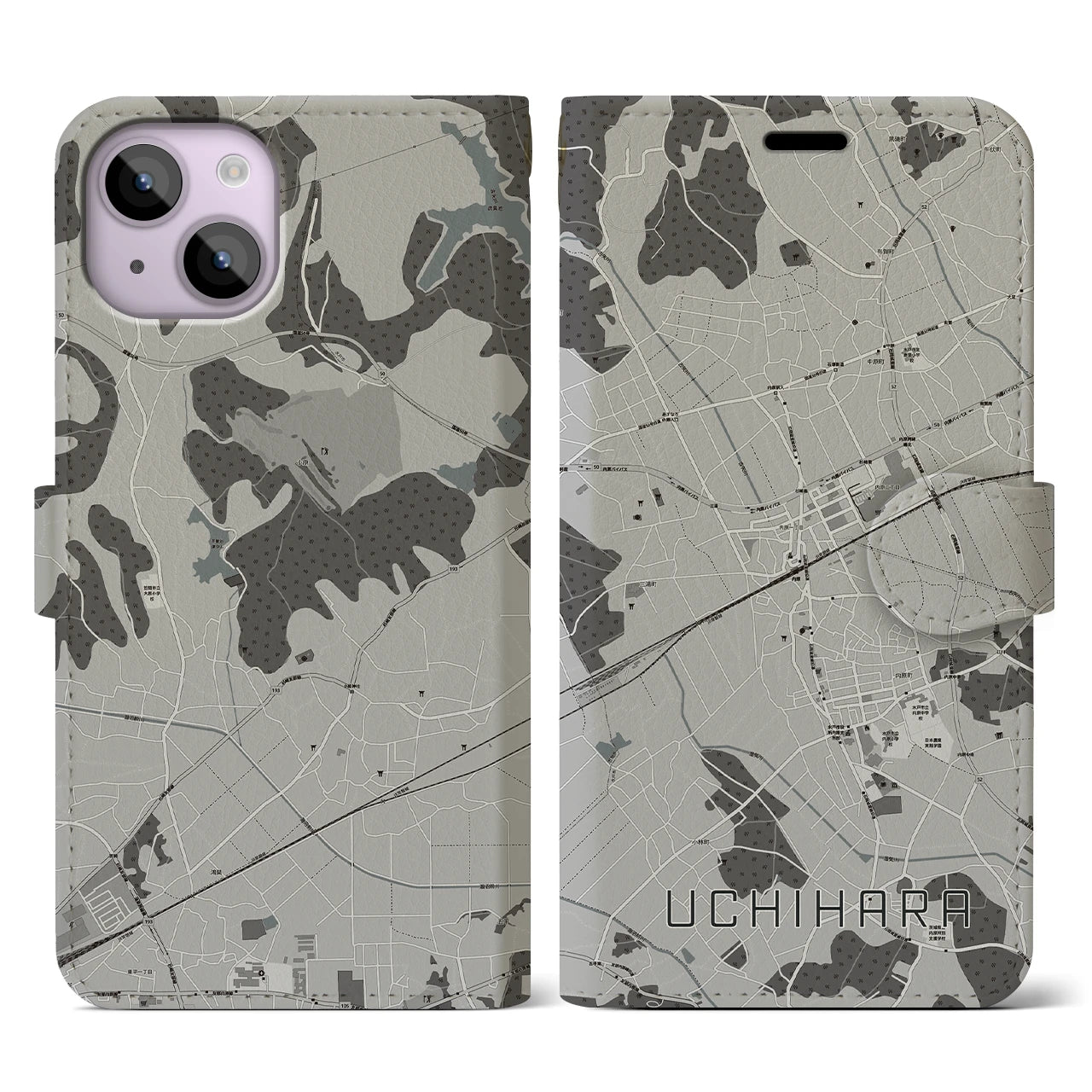 【内原(茨城県)】地図柄iPhoneケース(手帳タイプ)