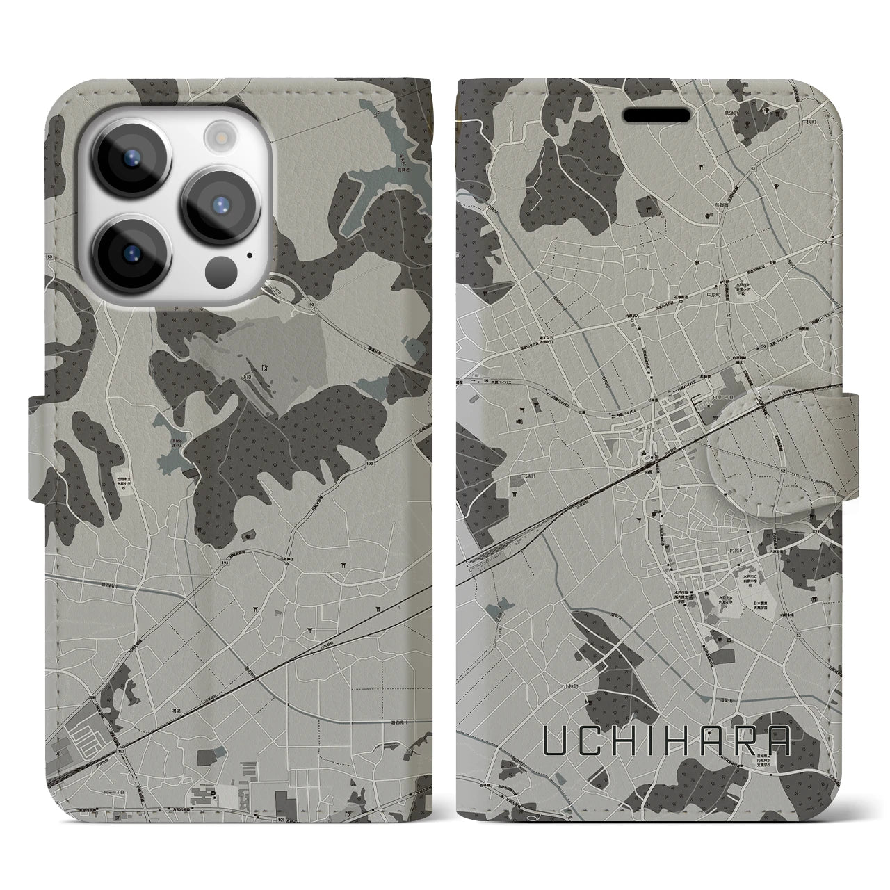 【内原(茨城県)】地図柄iPhoneケース(手帳タイプ)