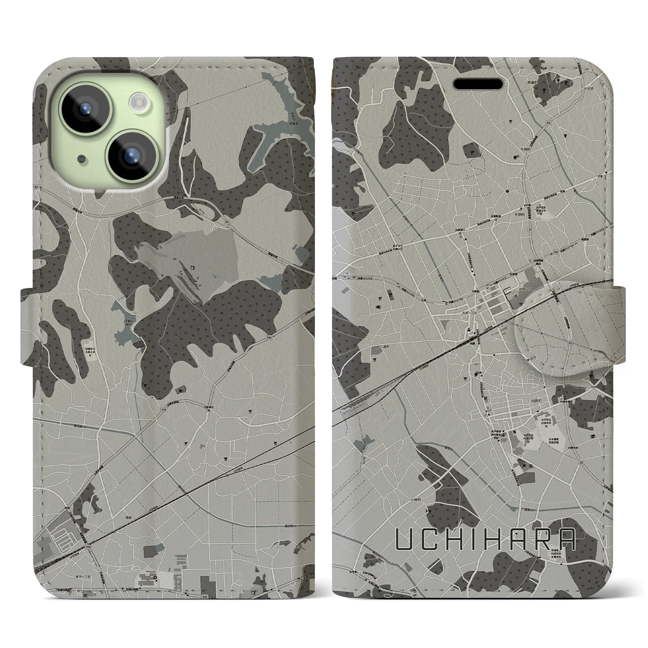 【内原(茨城県)】地図柄iPhoneケース(手帳タイプ)