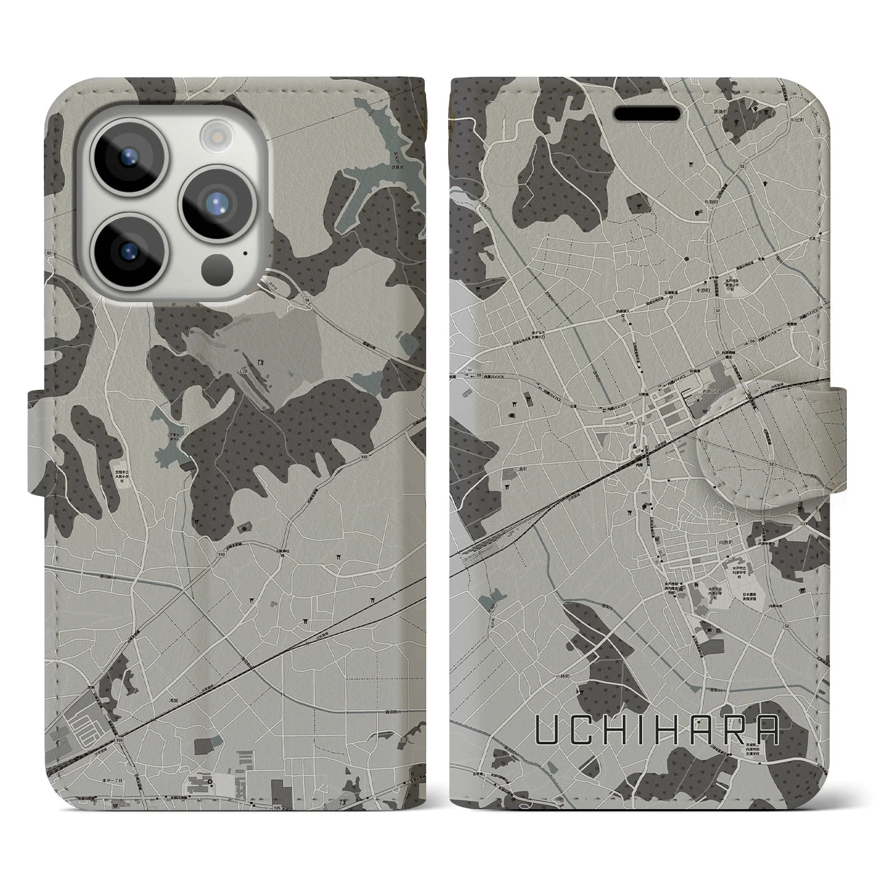 【内原(茨城県)】地図柄iPhoneケース(手帳タイプ)