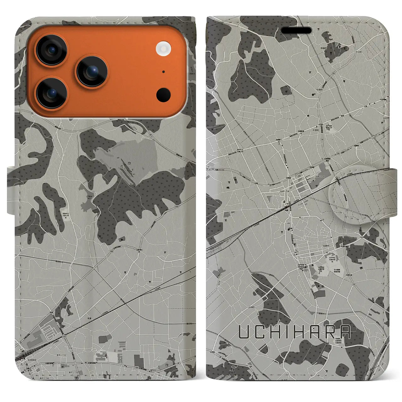 【内原(茨城県)】地図柄iPhoneケース(手帳タイプ)