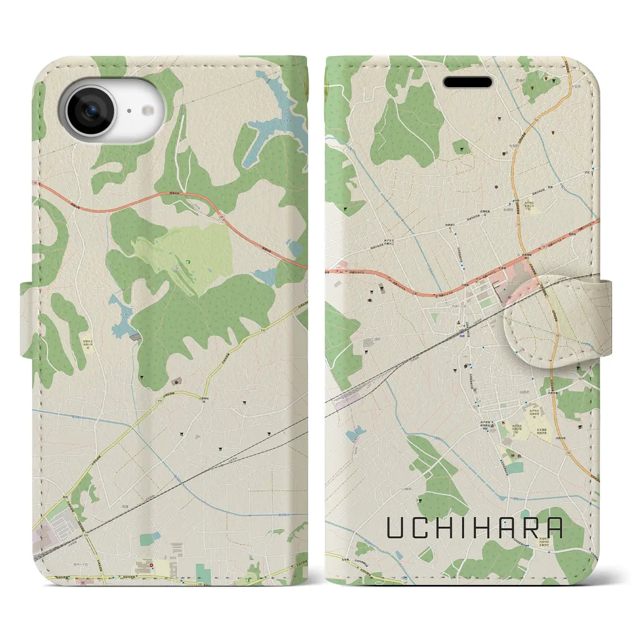 【内原(茨城県)】地図柄iPhoneケース(手帳タイプ)