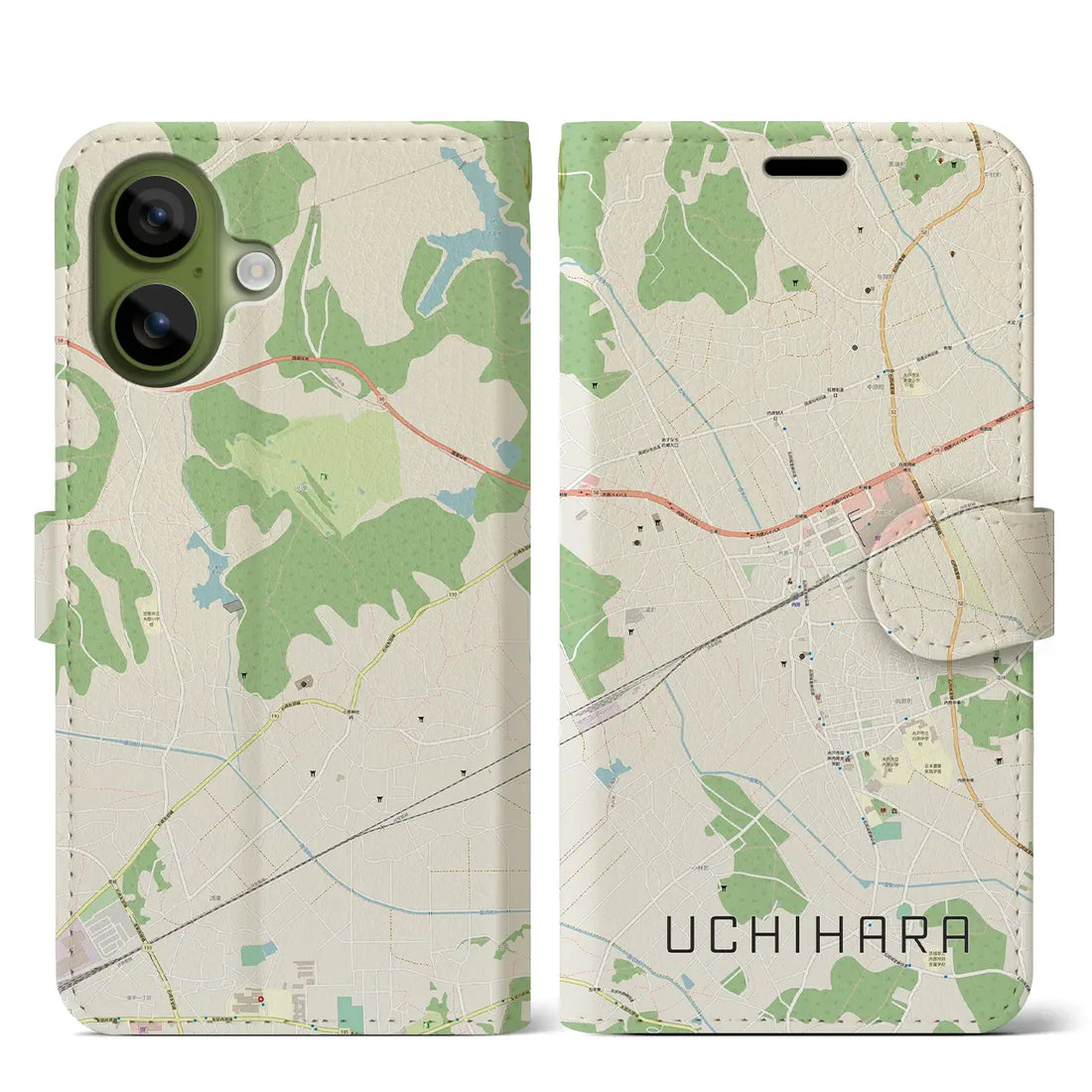 【内原(茨城県)】地図柄iPhoneケース(手帳タイプ)ナチュラル・iPhone 17 Pro Max 用