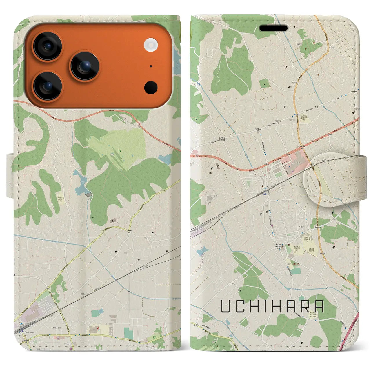 【内原(茨城県)】地図柄iPhoneケース(手帳タイプ)
