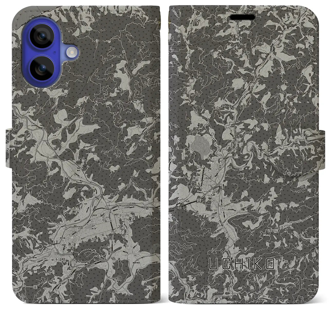 【内子(愛媛県)】地図柄iPhoneケース(手帳タイプ)モノトーン・iPhone 16 Pro Max 用