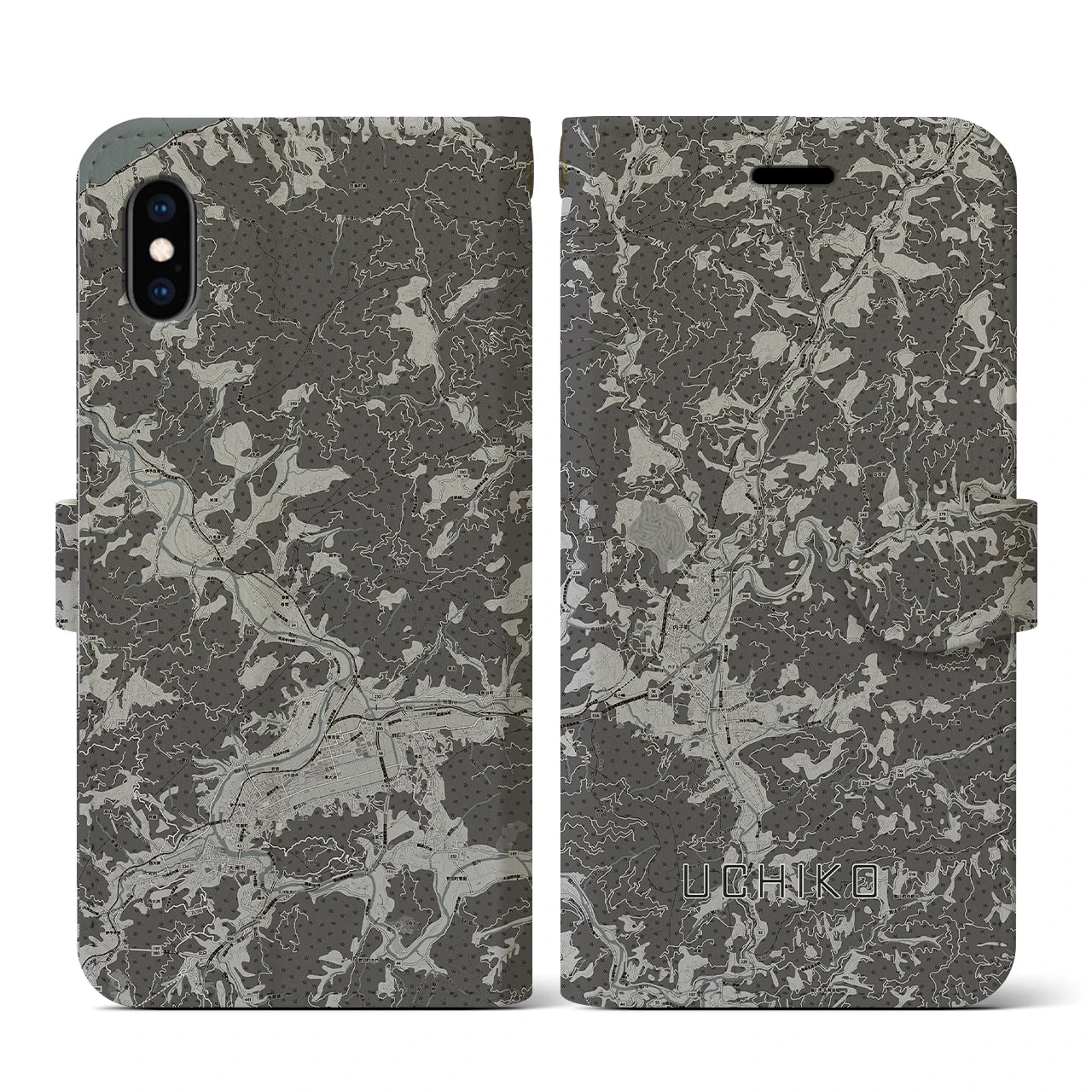 【内子(愛媛県)】地図柄iPhoneケース(手帳タイプ)モノトーン・iPhone XS / X 用