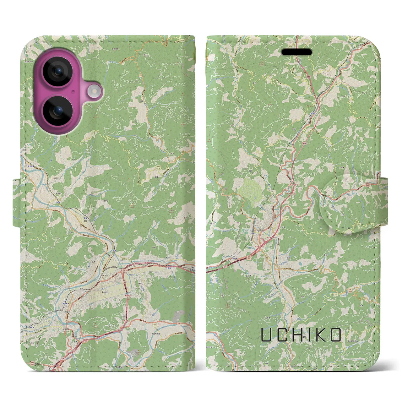 【内子(愛媛県)】地図柄iPhoneケース(手帳タイプ)ナチュラル・iPhone 16 Pro 用