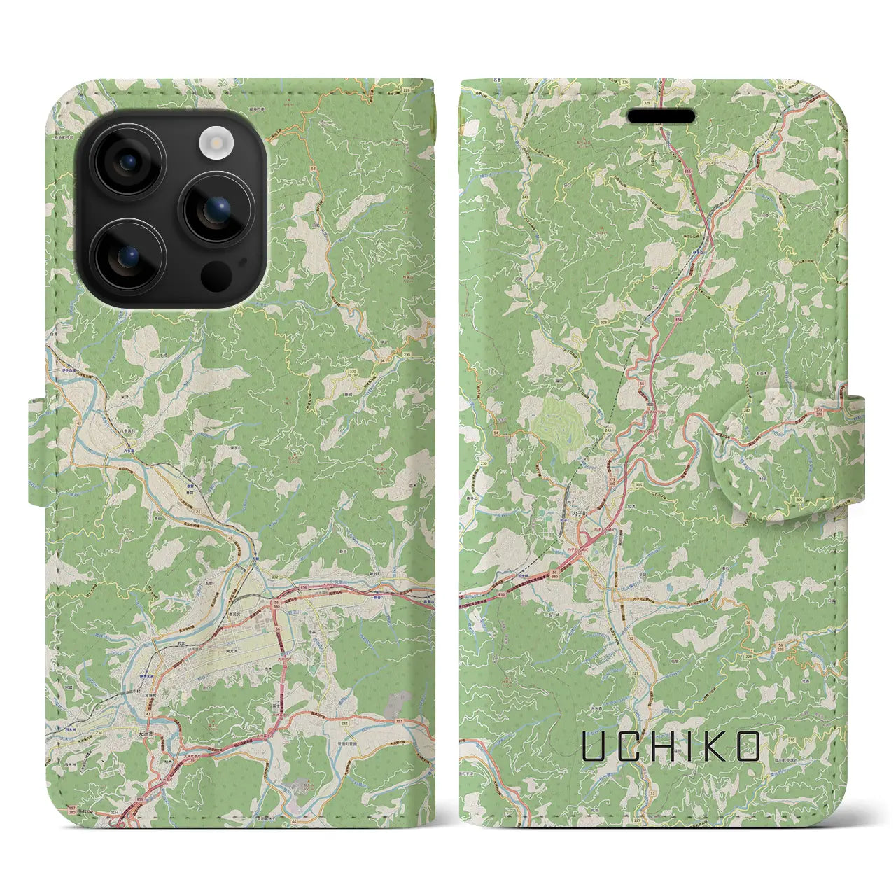 【内子(愛媛県)】地図柄iPhoneケース(手帳タイプ)ナチュラル・iPhone 16 用