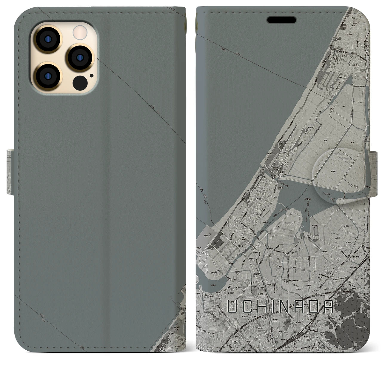 【内灘(石川県)】地図柄iPhoneケース(手帳タイプ)