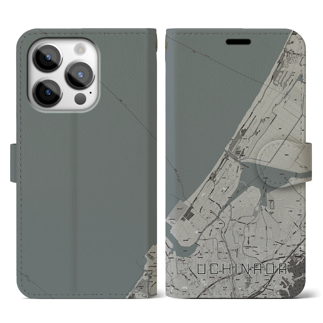 【内灘(石川県)】地図柄iPhoneケース(手帳タイプ)