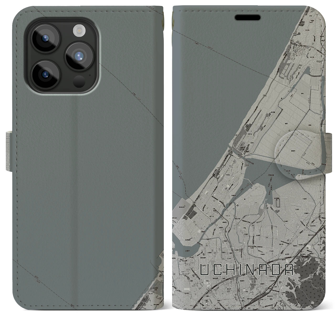 【内灘(石川県)】地図柄iPhoneケース(手帳タイプ)