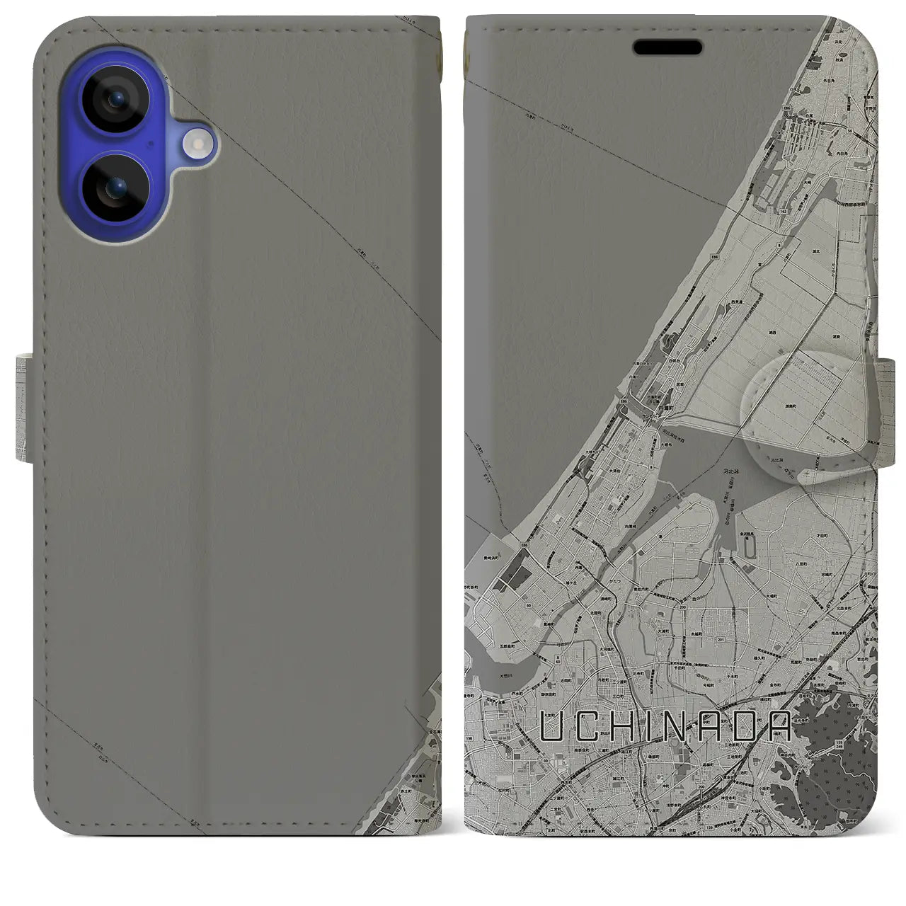 【内灘(石川県)】地図柄iPhoneケース(手帳タイプ)