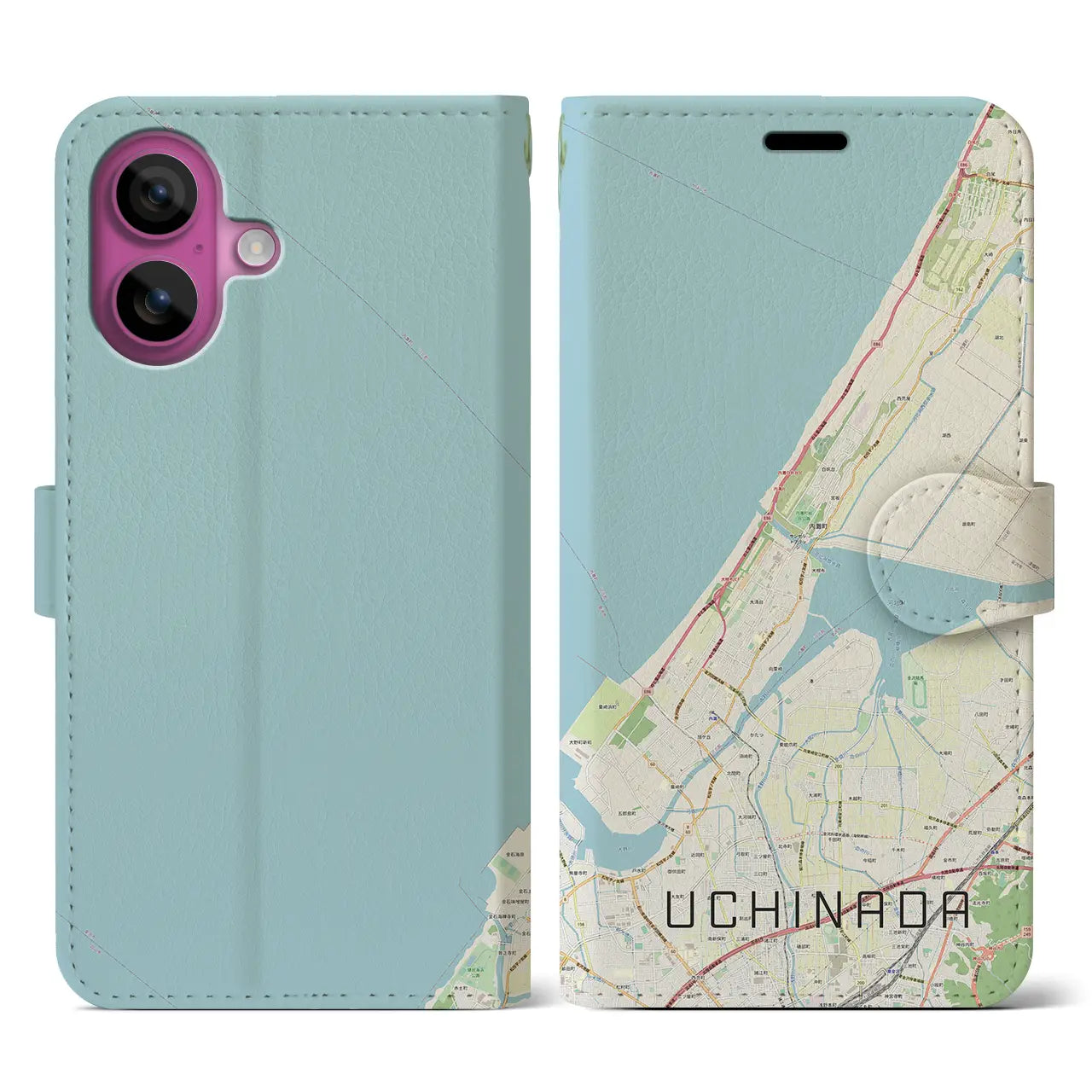 【内灘(石川県)】地図柄iPhoneケース(手帳タイプ)ナチュラル・iPhone 16 Pro 用