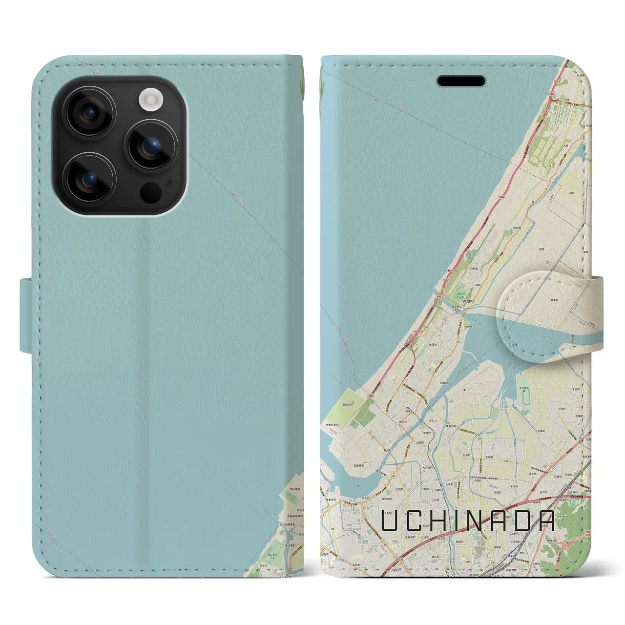 【内灘(石川県)】地図柄iPhoneケース(手帳タイプ)ナチュラル・iPhone 16 用