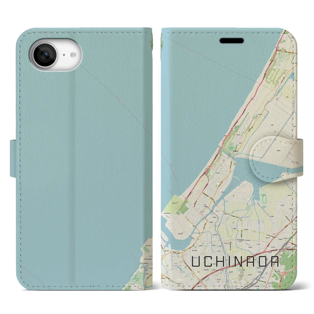 【内灘(石川県)】地図柄iPhoneケース(手帳タイプ)