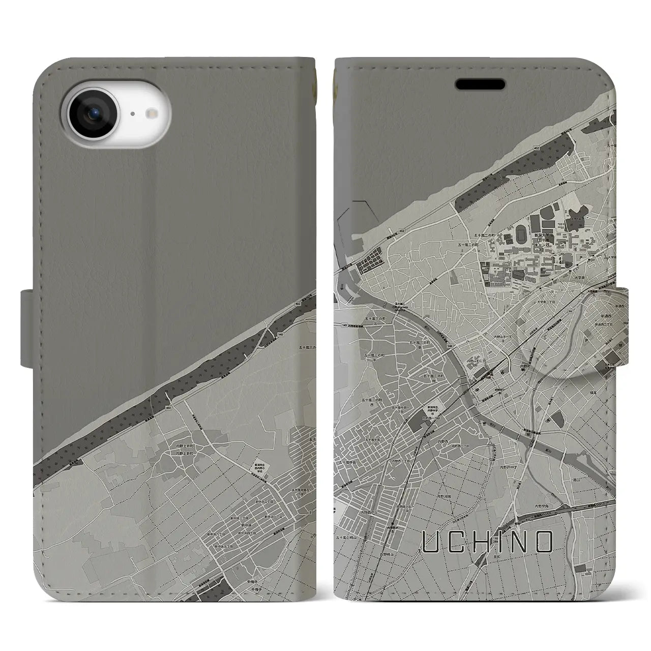 【内野(新潟県)】地図柄iPhoneケース(手帳タイプ)