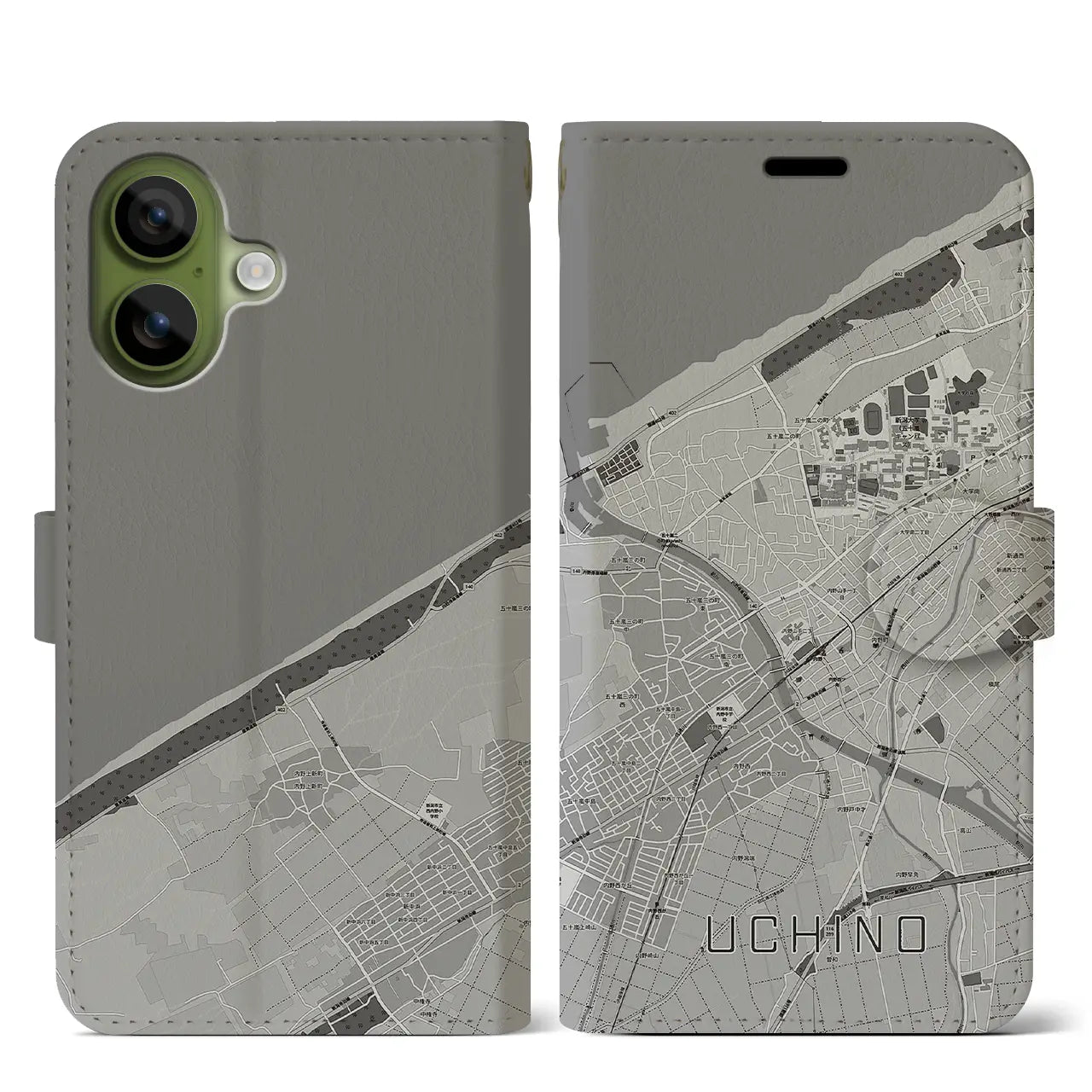 【内野(新潟県)】地図柄iPhoneケース(手帳タイプ)