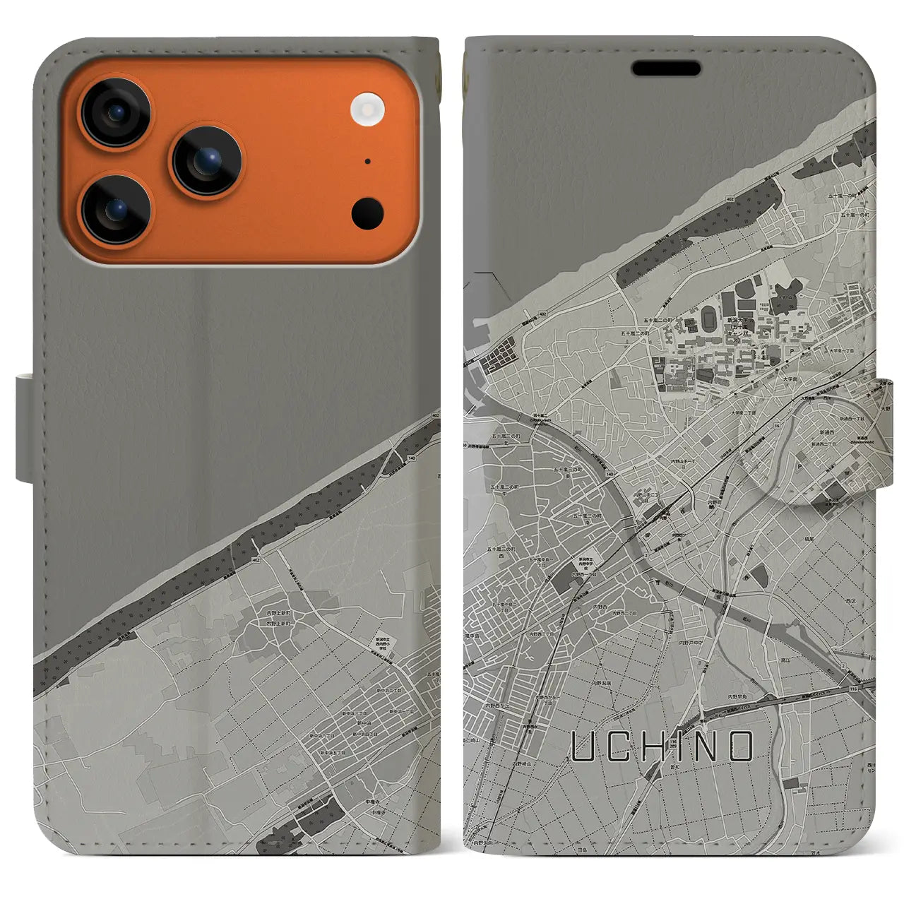 【内野(新潟県)】地図柄iPhoneケース(手帳タイプ)