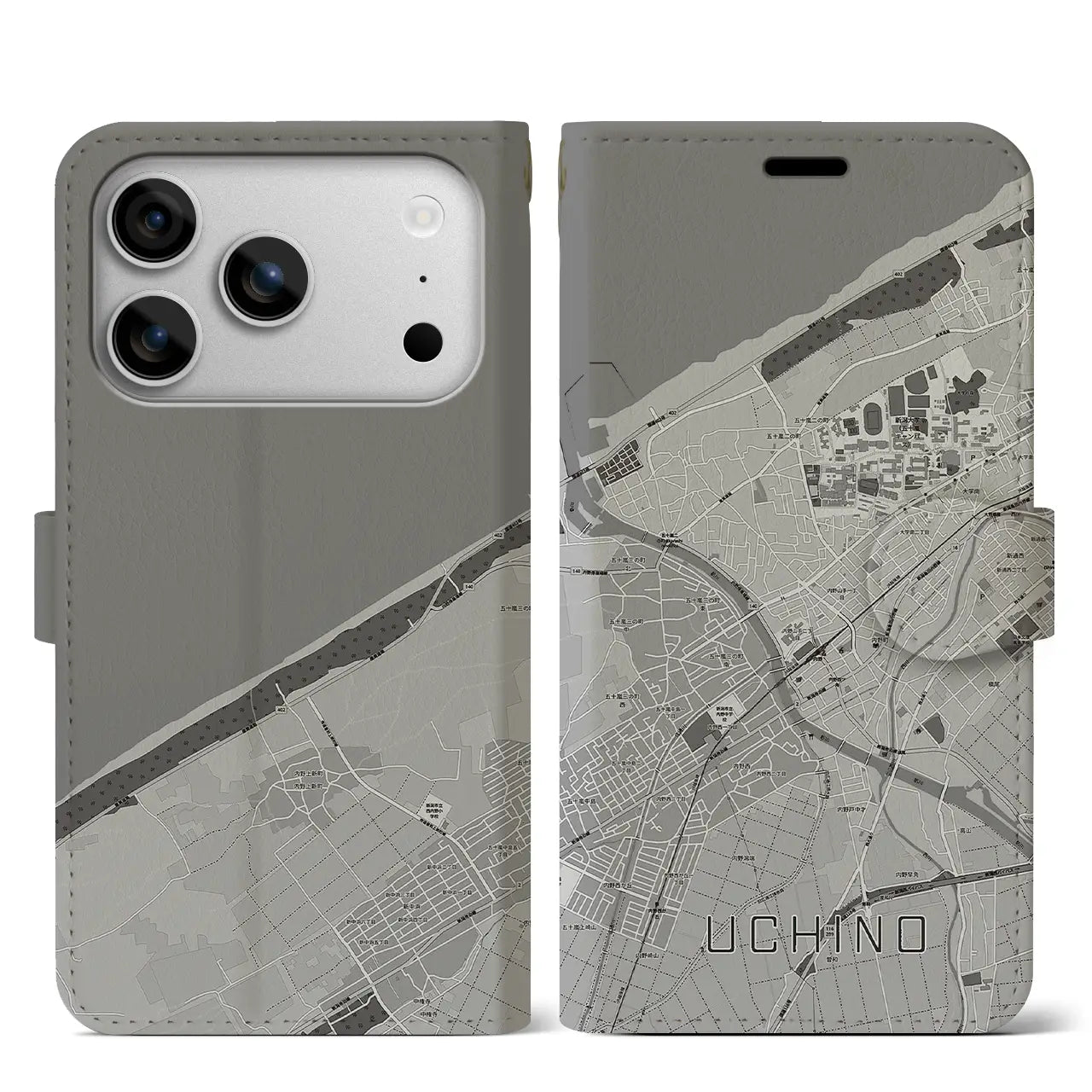 【内野(新潟県)】地図柄iPhoneケース(手帳タイプ)