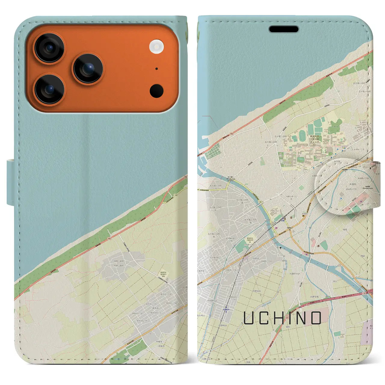 【内野(新潟県)】地図柄iPhoneケース(手帳タイプ)