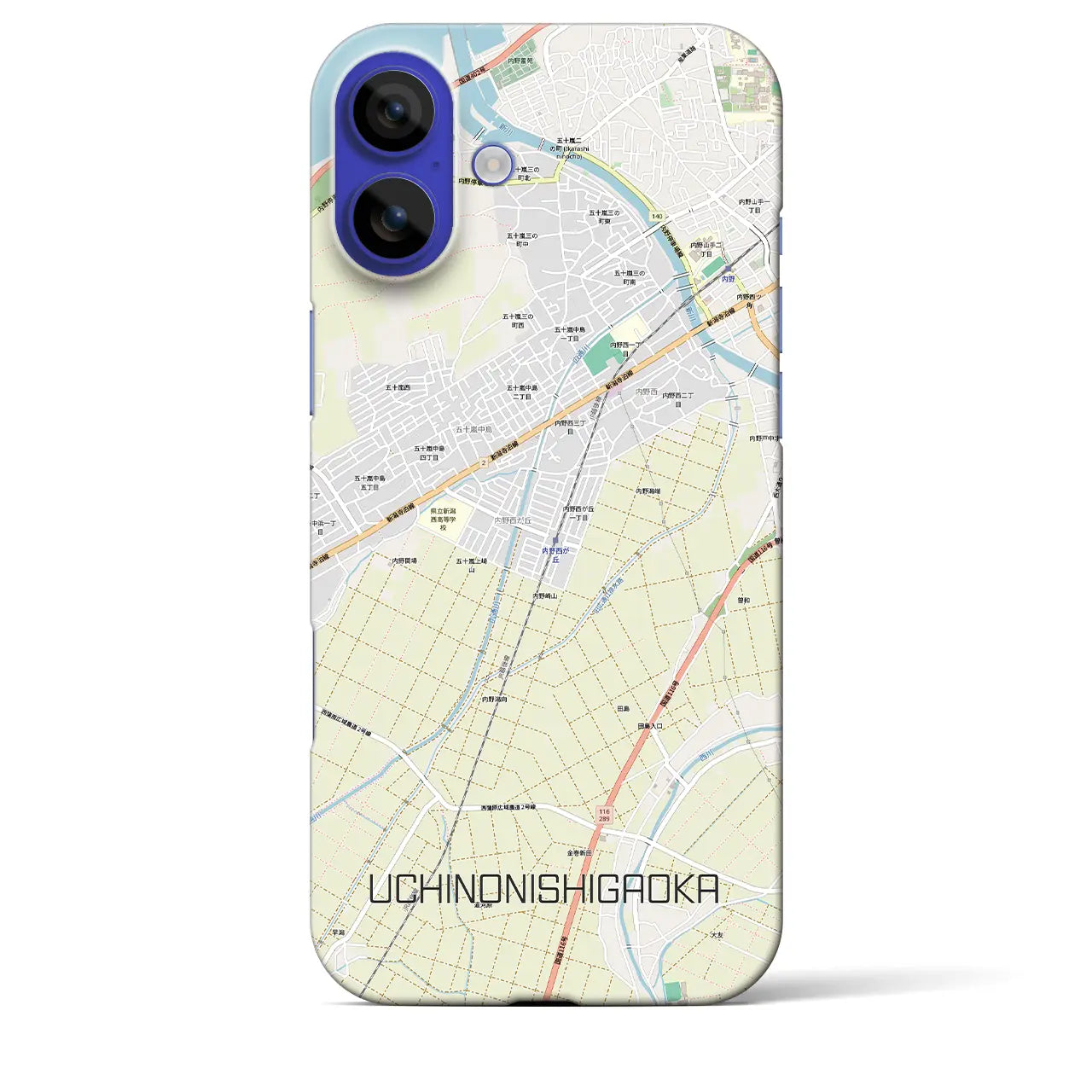 【内野西が丘(新潟県)】地図柄iPhoneケース(バックカバータイプ)ブラック・iPhone 16 Pro Max 用