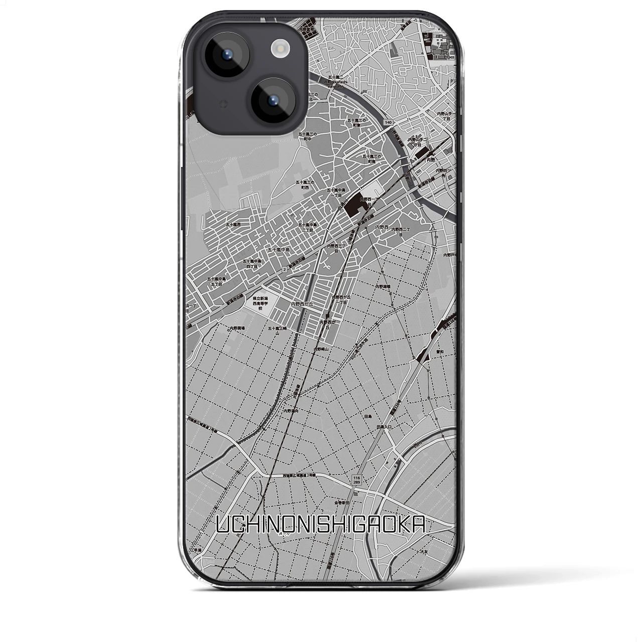 【内野西が丘(新潟県)】地図柄iPhoneケース(クリアタイプ)