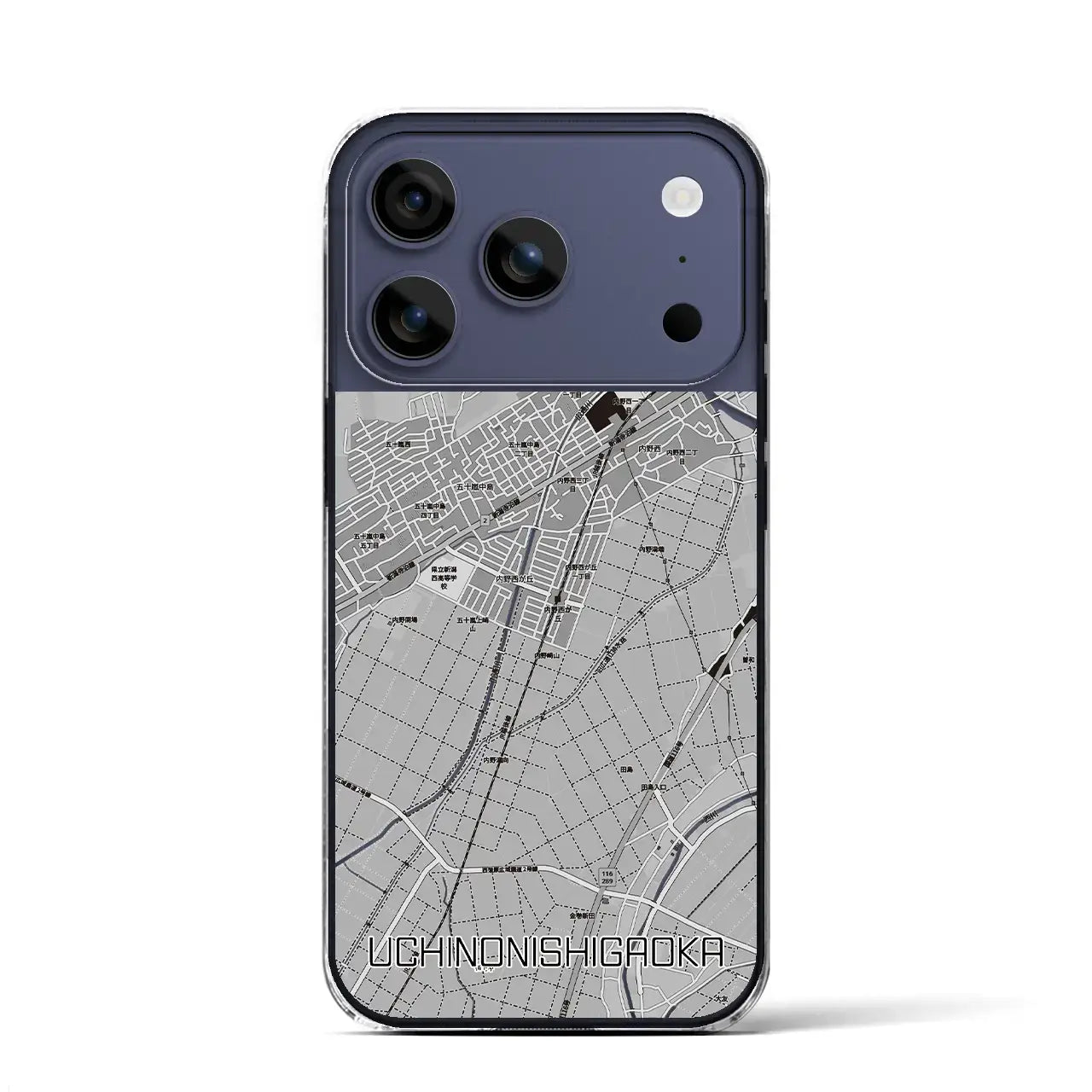 【内野西が丘(新潟県)】地図柄iPhoneケース(クリアタイプ)モノトーン・iPhone 17 Pro Max 用