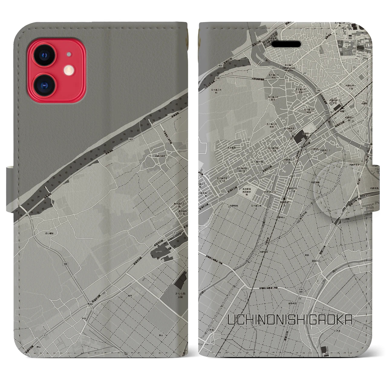 【内野西が丘(新潟県)】地図柄iPhoneケース(手帳タイプ)