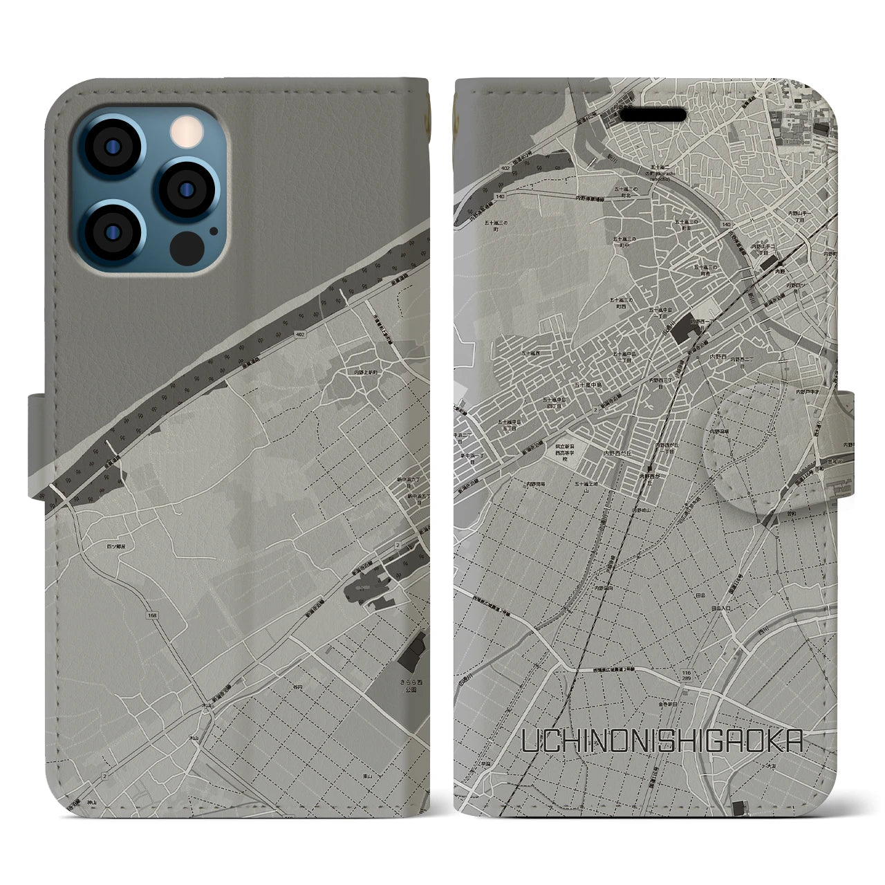 【内野西が丘(新潟県)】地図柄iPhoneケース(手帳タイプ)