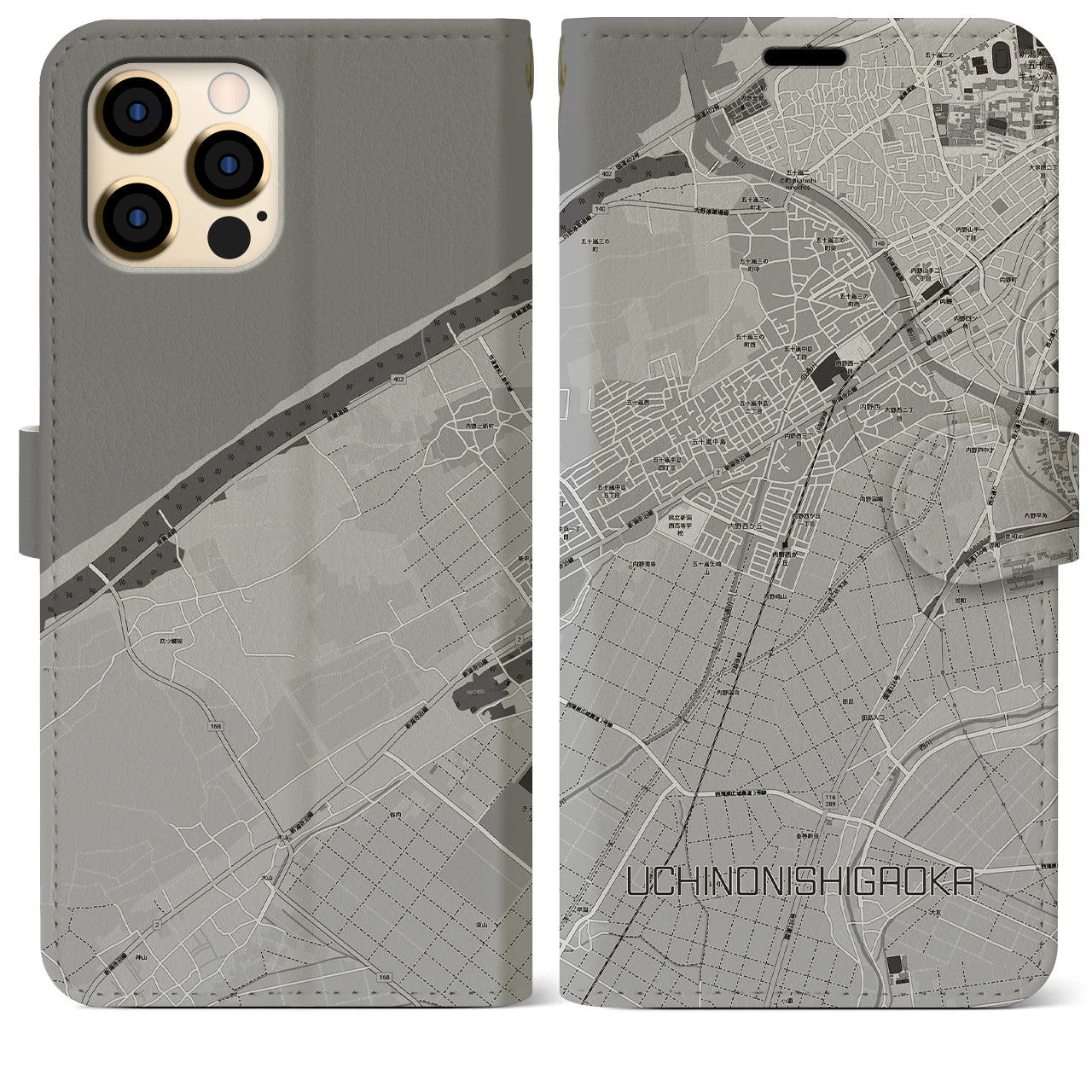 【内野西が丘(新潟県)】地図柄iPhoneケース(手帳タイプ)