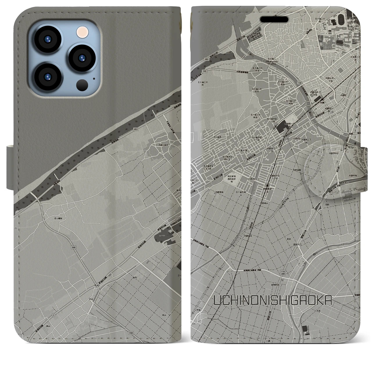 【内野西が丘(新潟県)】地図柄iPhoneケース(手帳タイプ)