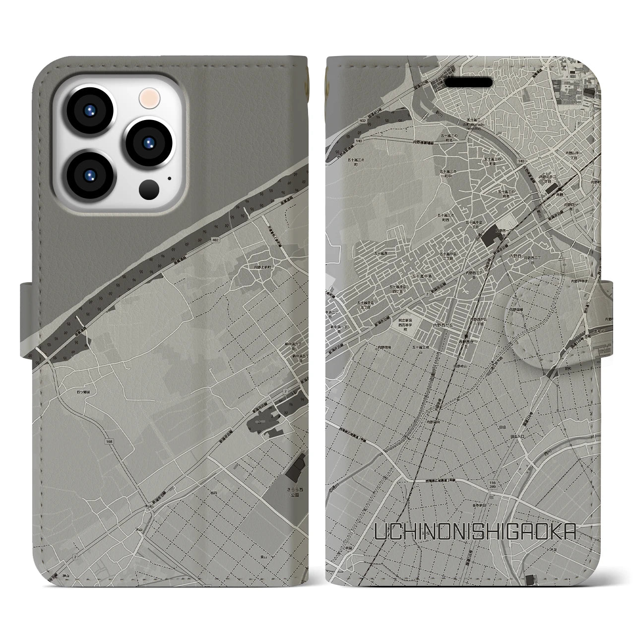 【内野西が丘(新潟県)】地図柄iPhoneケース(手帳タイプ)