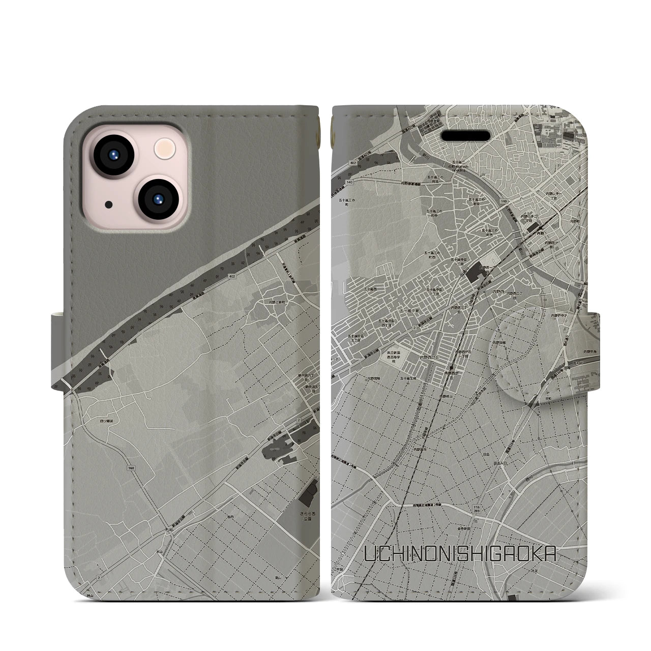 【内野西が丘(新潟県)】地図柄iPhoneケース(手帳タイプ)