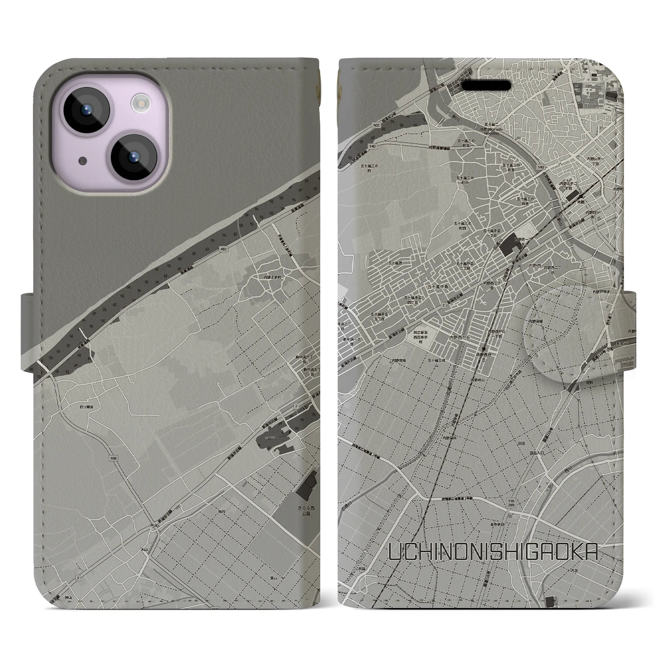 【内野西が丘(新潟県)】地図柄iPhoneケース(手帳タイプ)