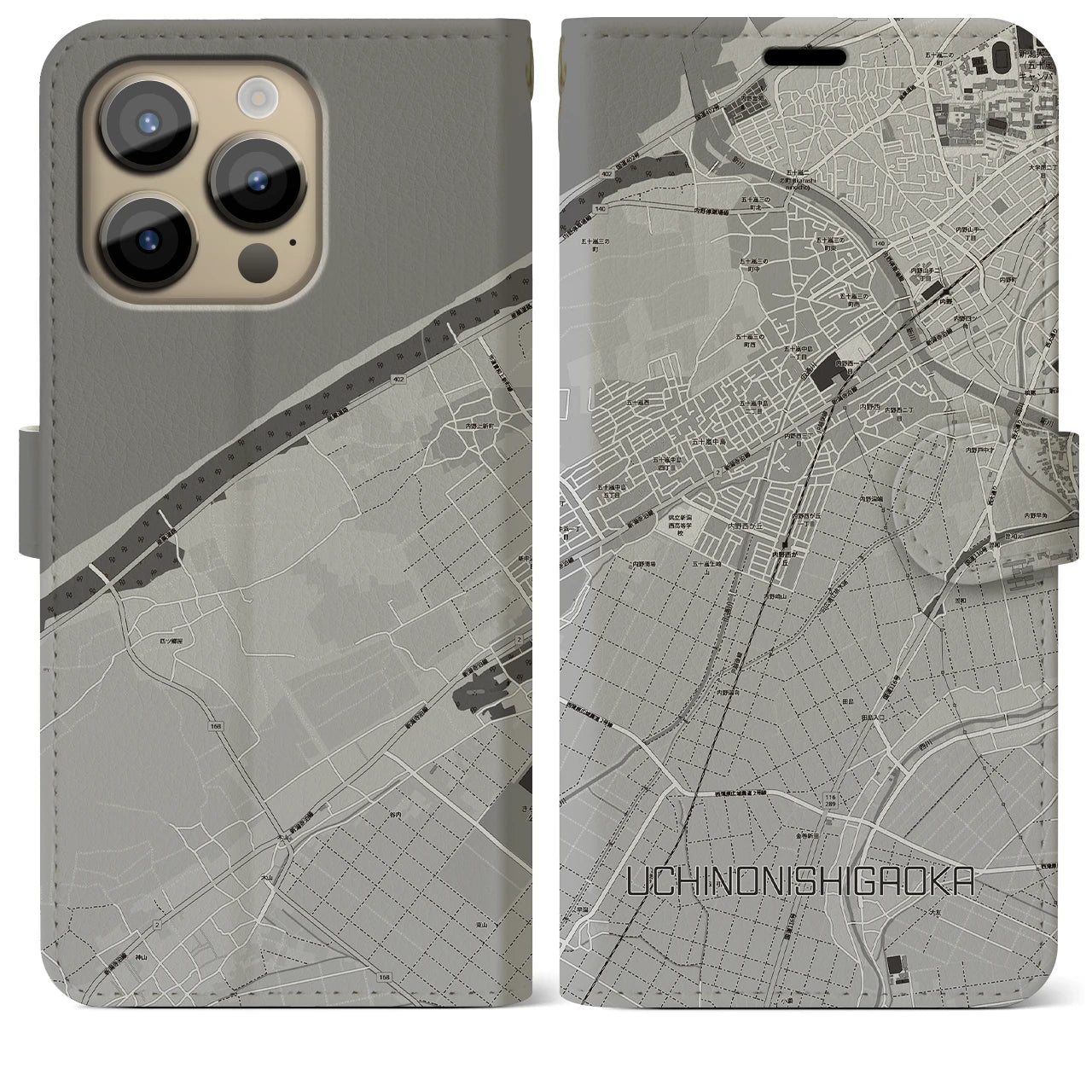 【内野西が丘(新潟県)】地図柄iPhoneケース(手帳タイプ)