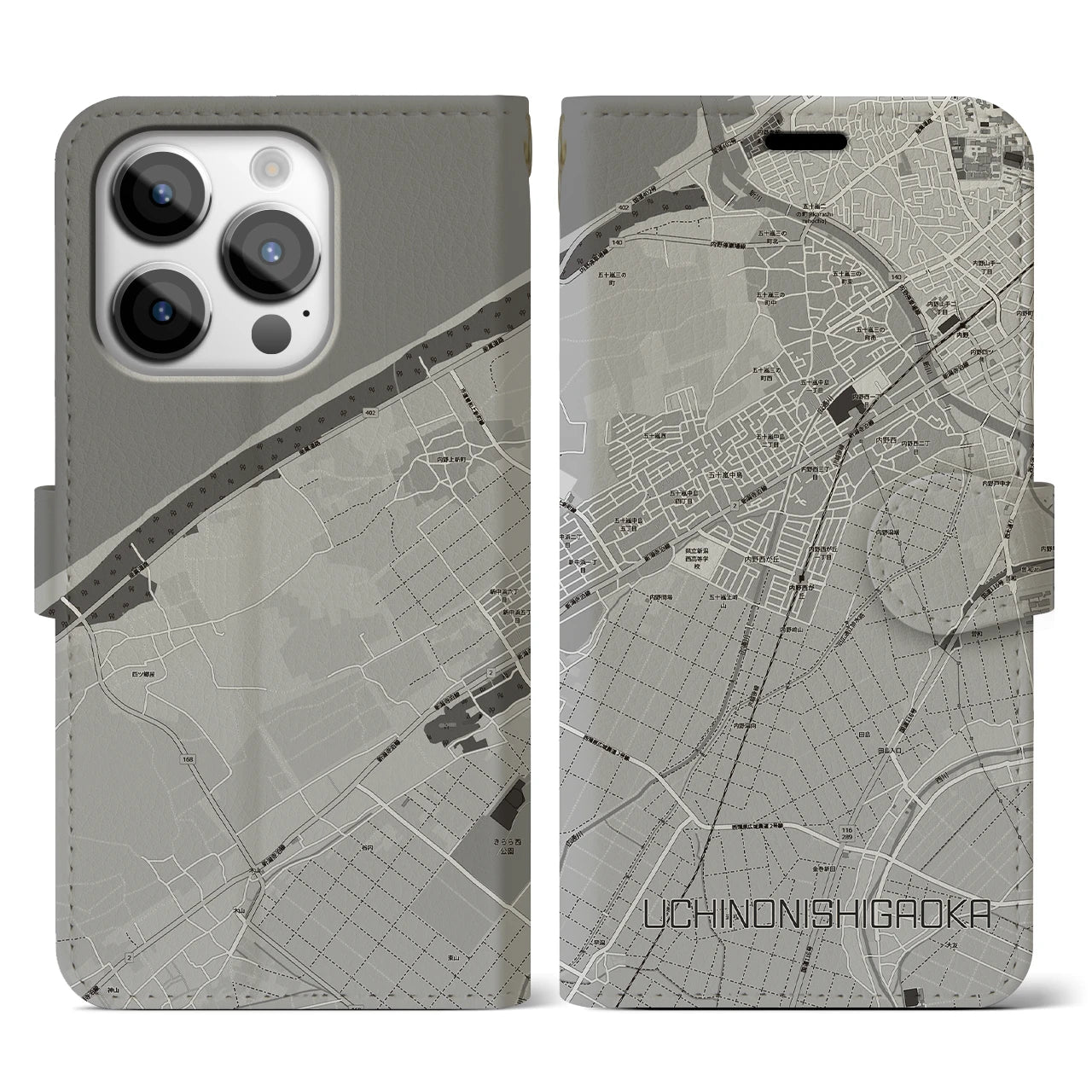 【内野西が丘(新潟県)】地図柄iPhoneケース(手帳タイプ)