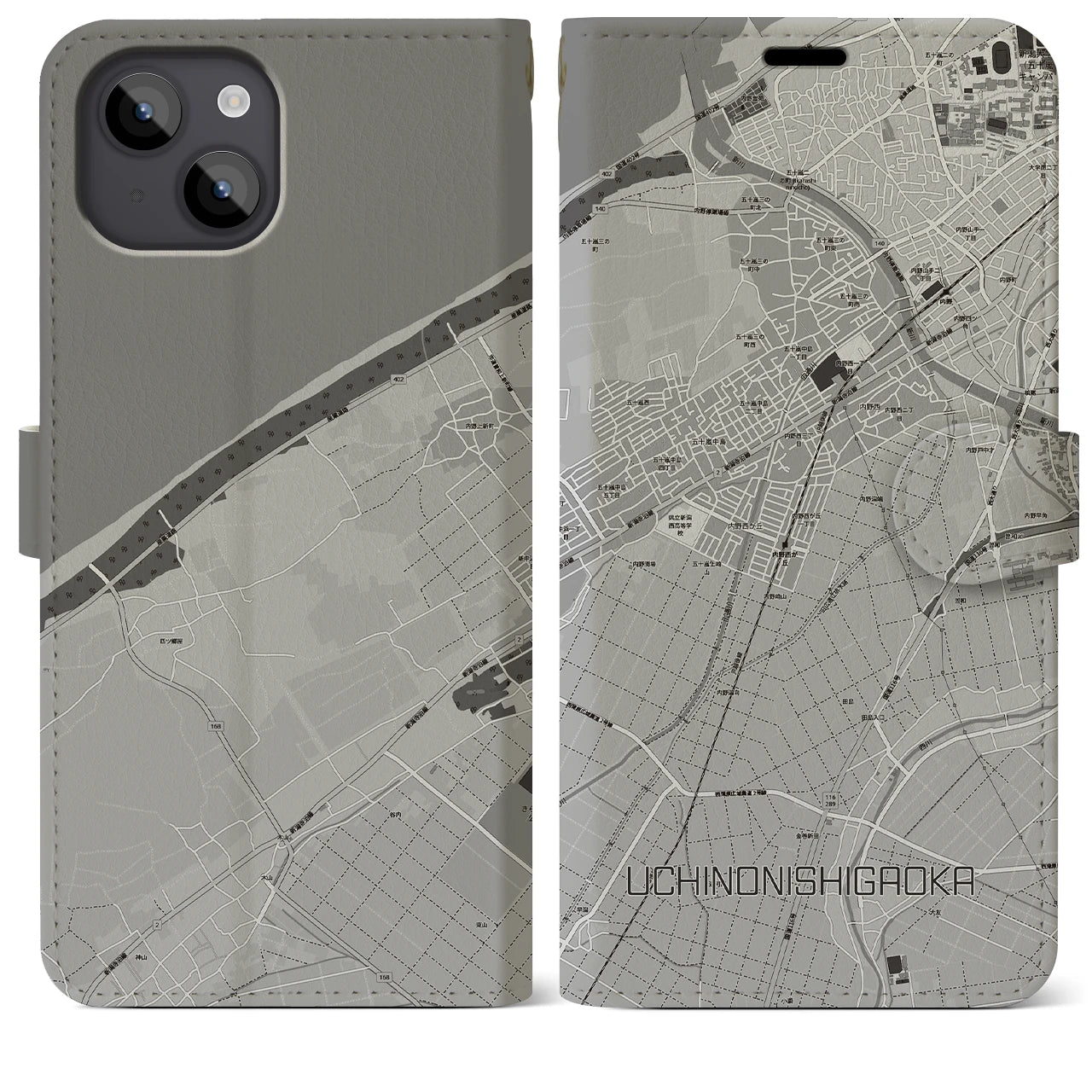 【内野西が丘(新潟県)】地図柄iPhoneケース(手帳タイプ)