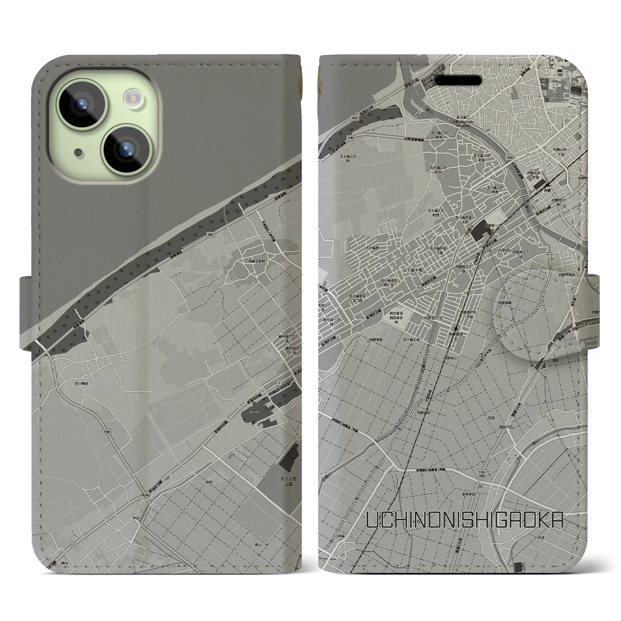 【内野西が丘(新潟県)】地図柄iPhoneケース(手帳タイプ)